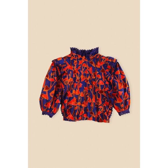 Farm Rio Bright Blue Mushroom Sketch Blouse Buttons Small S NEW - Picture 6 of 6